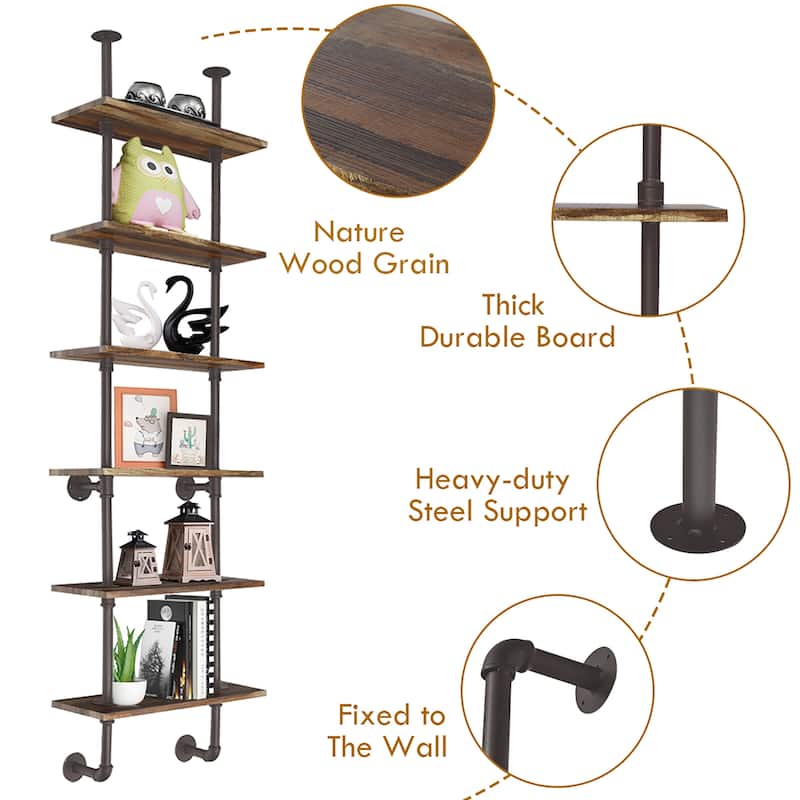 Costway 6-Shelf Rustic Pipe Shelving Unit, Vintage Industrial Pipe