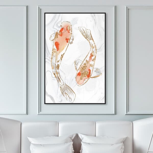 Oliver Gal Two Koi Fish Marble By Julianne Taylor Style Wall Art Framed Canvas Print Asian Cultures Orange Gold Overstock 31796340