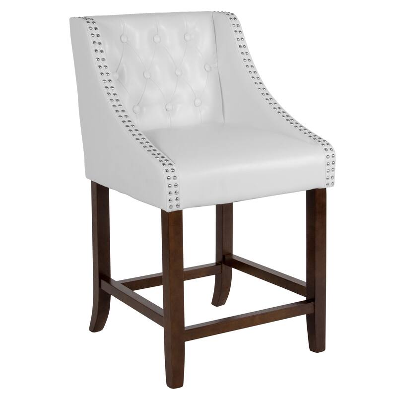Transitional Tufted Upholstered/Walnut Finish Counter Stool (Set of 2)