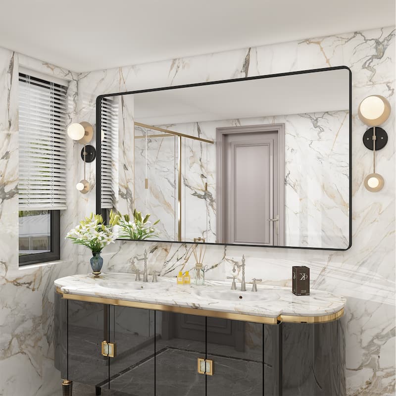 Bathroom Vanity Mirror with Aluminum Alloy Framed, Tempered Glass, Wall Mounted - 60x36