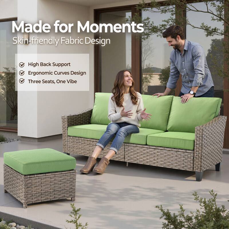 HOOOWOOO 5-piece Patio Wicker Conversation Set with Ottoman