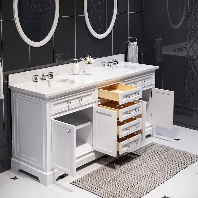 Water Creation Derby 72-inch Solid White Double Sink Bathroom Vanity