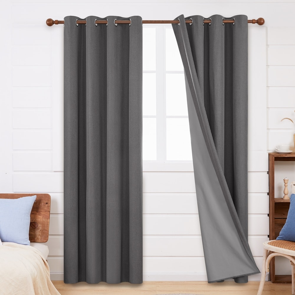 Deconovo Faux Linen Total Blackout with Coating Curtains (2 Panel)