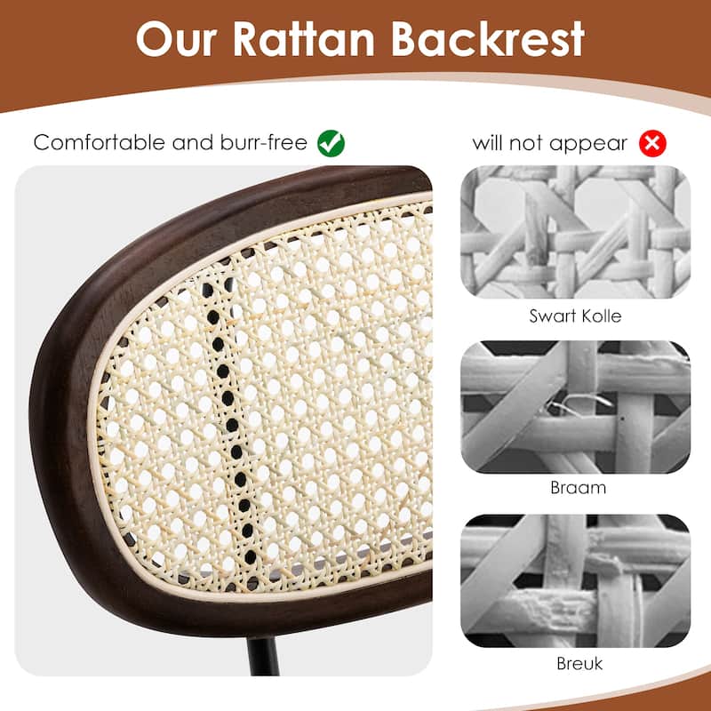 Counter Stools Set of 4, Metal Counter Height Barstools for Home, Faux Leather Counter Stool with Rattan Backrest