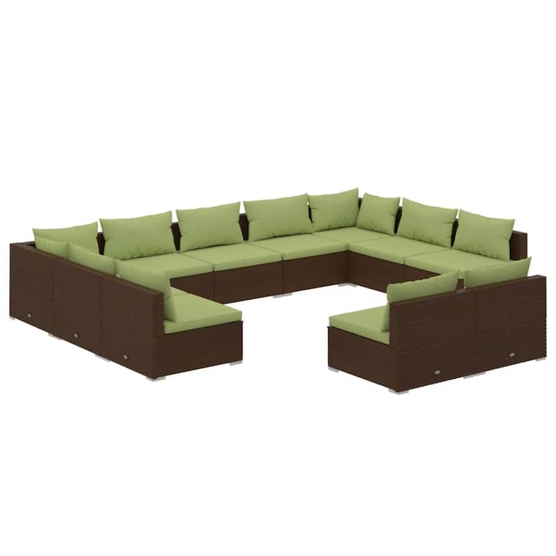 vidaXL Patio Lounge Set with Cushions Brown Poly Rattan - 27.6" x 27.6" x 24" - 27.6" x 27.6" x 24"