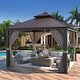 preview thumbnail 124 of 142, Outdoor Hardtop Gazebo Pergola w Galvanized Steel Roof and Aluminum Frame, Prime Curtains and nettings include
