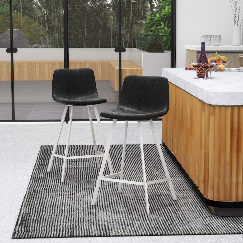 35-Inch Leather Counter Stool Padded Seat Stainless Steel Base and Footrest