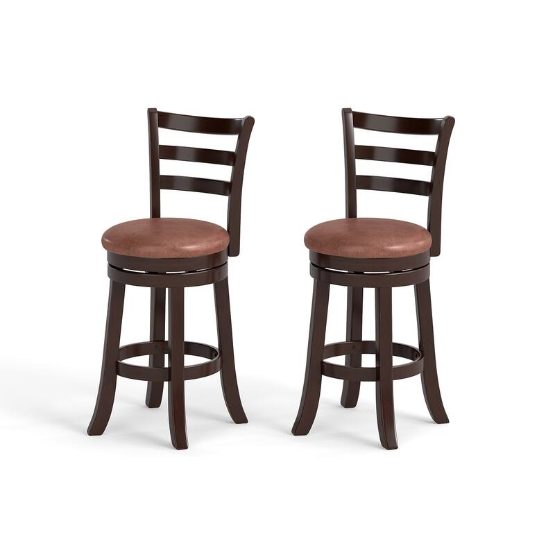 Costway 26” Counter Height Swivel Barstools Set of 2/4 with Back, Faux - Cappuccino