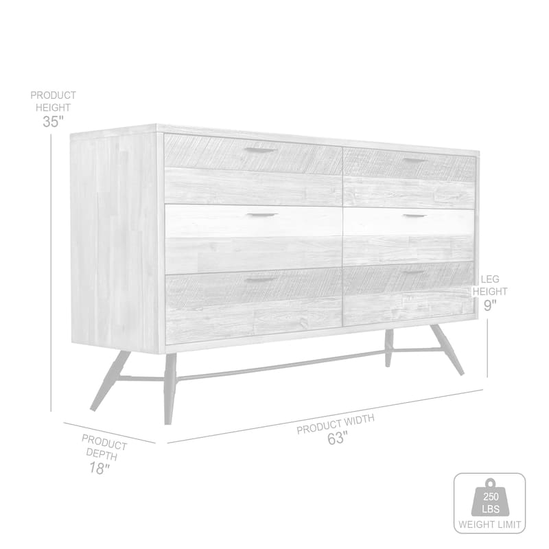 Bridges 6 Drawer Dresser in Two Tone Acacia Wood
