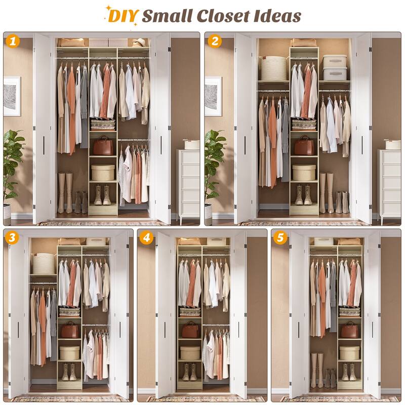 4 FT Closet Organizer with 4 Hanging Rods, Small Closet System with Storage Shelves