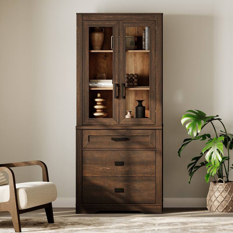 3 Tier Bookcase with Drawer,73.3" Tall Floor Standing Bookshelf - 31.5" - Espresso