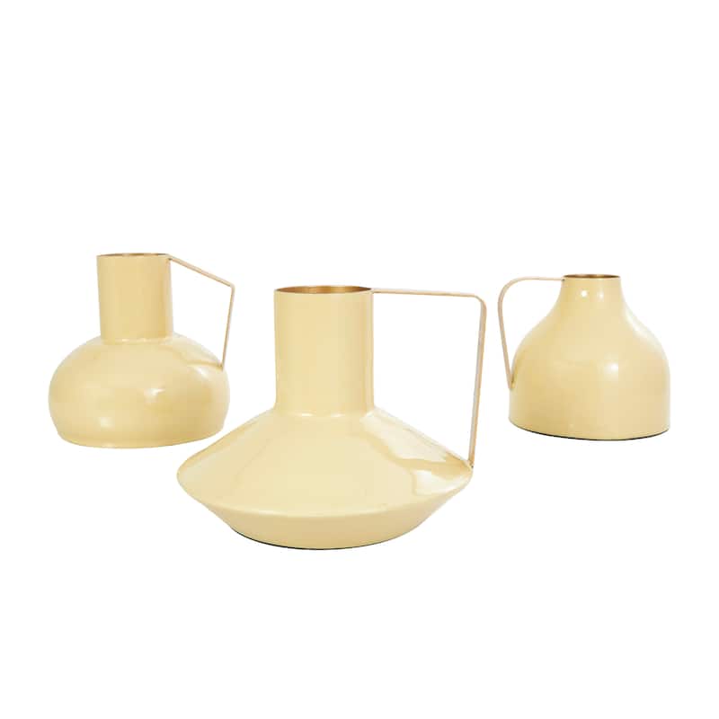 CosmoLiving by Cosmopolitan Metal Enameled Abstract Vase with Varying Shapes and Geometric Gold Handles (Set of 3)