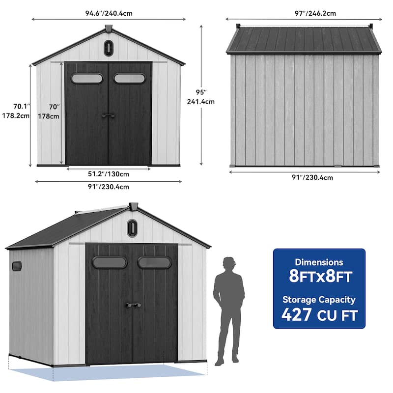 Moasis 8 ft. W x 8 ft. D Plastic Storage Shed