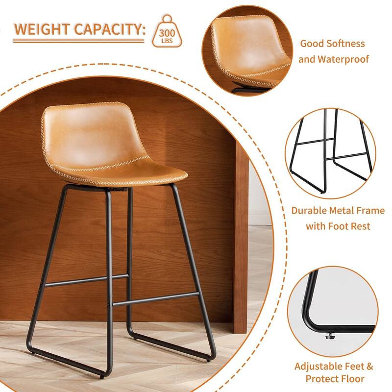 Counter Height Bar Stools Set of 2, Counter Stools with Backs, Modern Bar Stools for Kitchen Island, Bar Stools 26" Seat Height