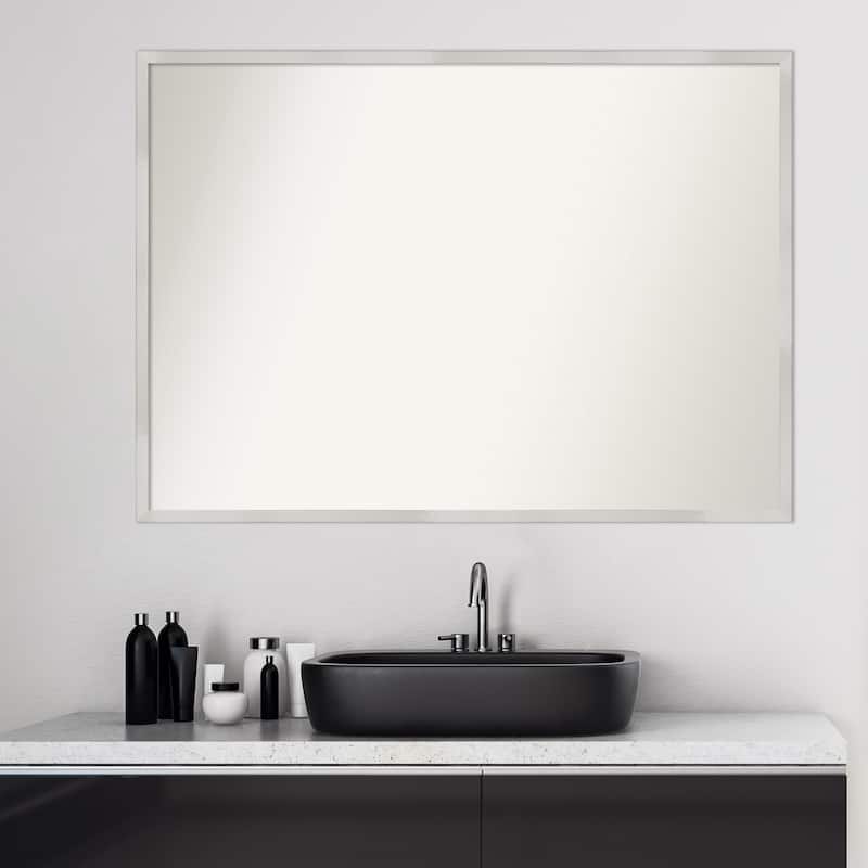 Non-Beveled Wood Bathroom Wall Mirror - Svelte Silver Frame