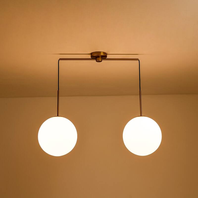 2-Light Modern Gold Linear Opal Frosted Glass Globe Bubble Kitchen Island Lights/Pendant