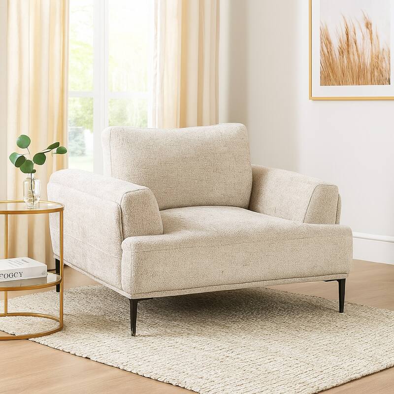 Batty Accent Chair, Light Brown Chenille, Attached Adjustable Back