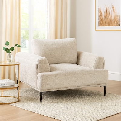 Batty Accent Chair, Light Brown Chenille, Attached Adjustable Back