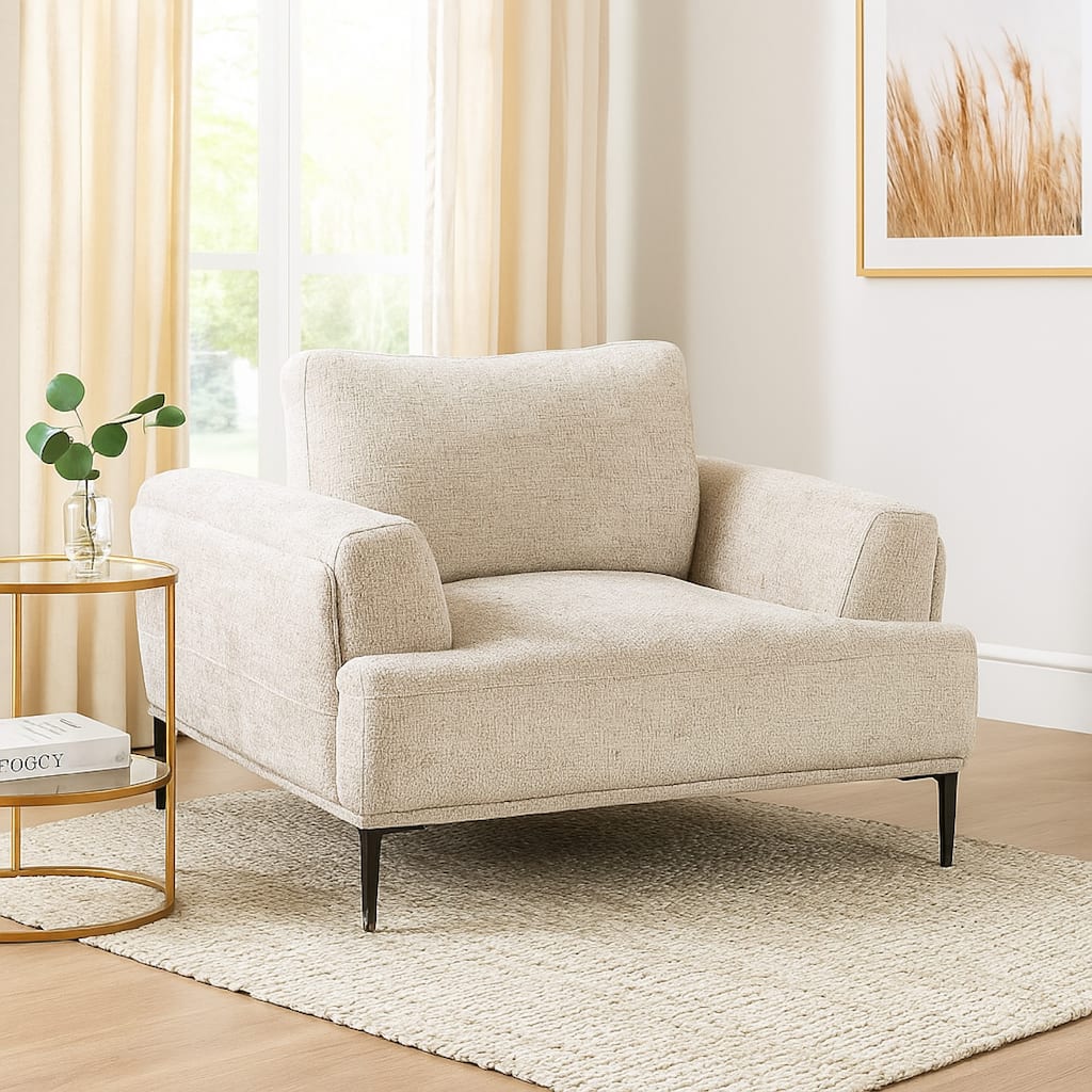Batty Accent Chair, Light Brown Chenille, Attached Adjustable Back