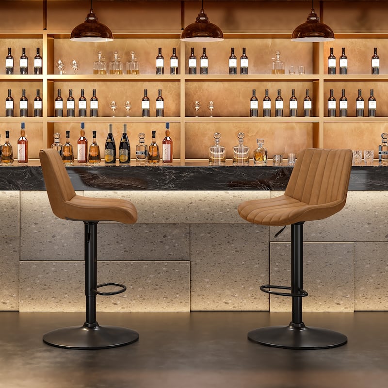 Bar Stools Set Of 2,Swivel Adjustable Barstools,Bar Height Stools With Back Support,Pu Leather