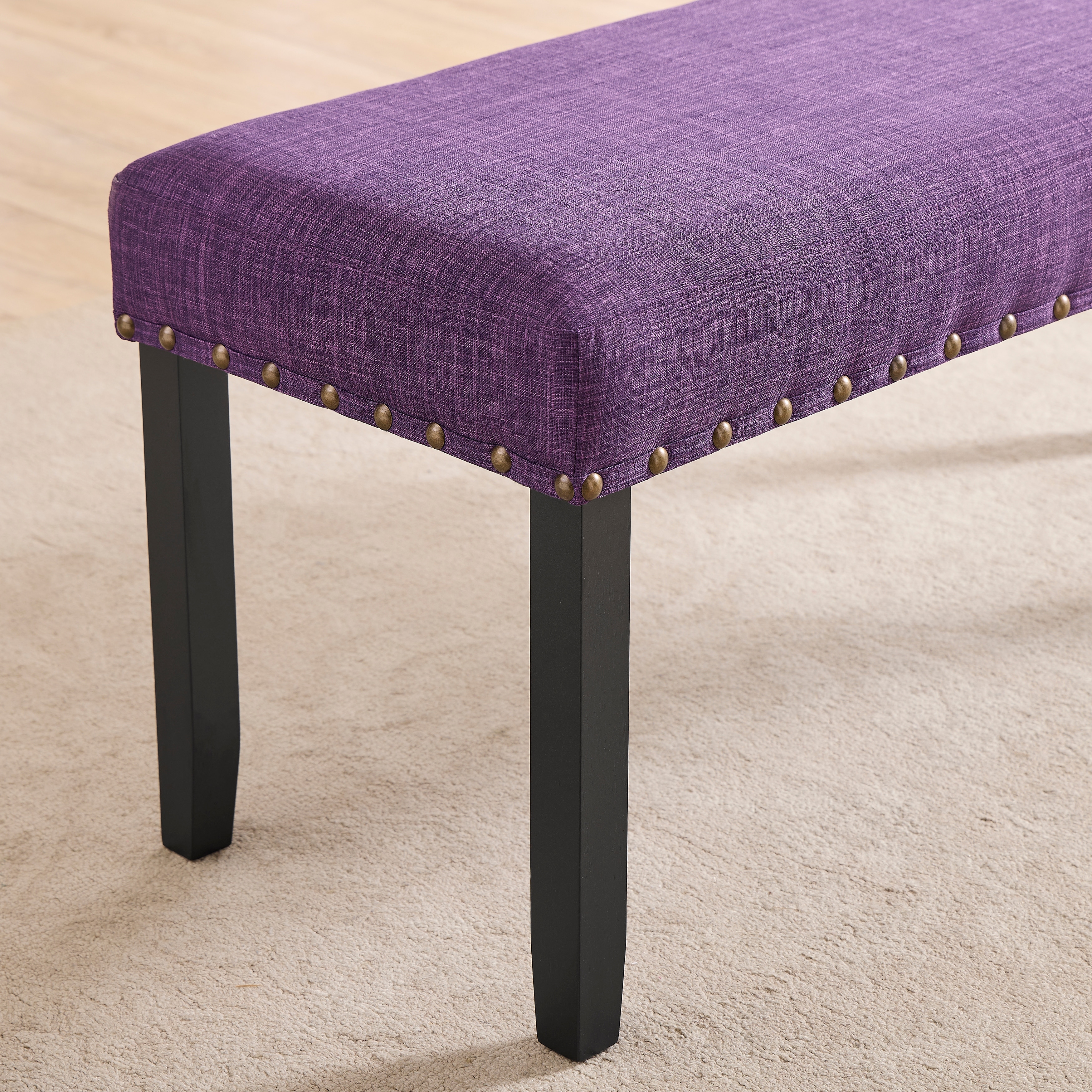 Roundhill Furniture Biony Fabric Dining Bench with Nailhead - Picture 18 of 30