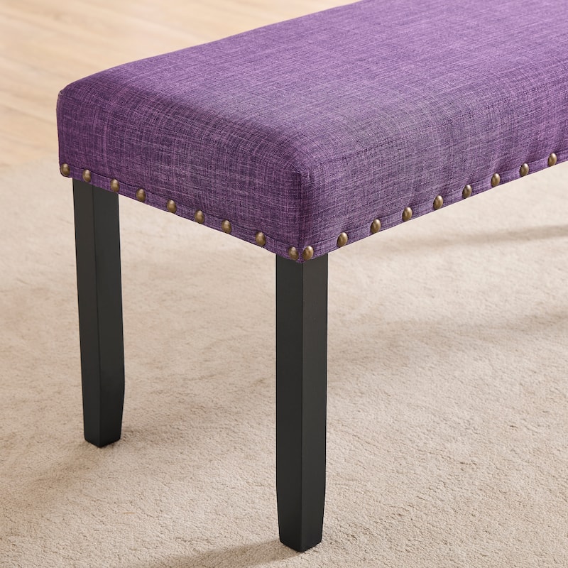 Roundhill Furniture Biony Fabric Dining Bench with Nailhead Trim