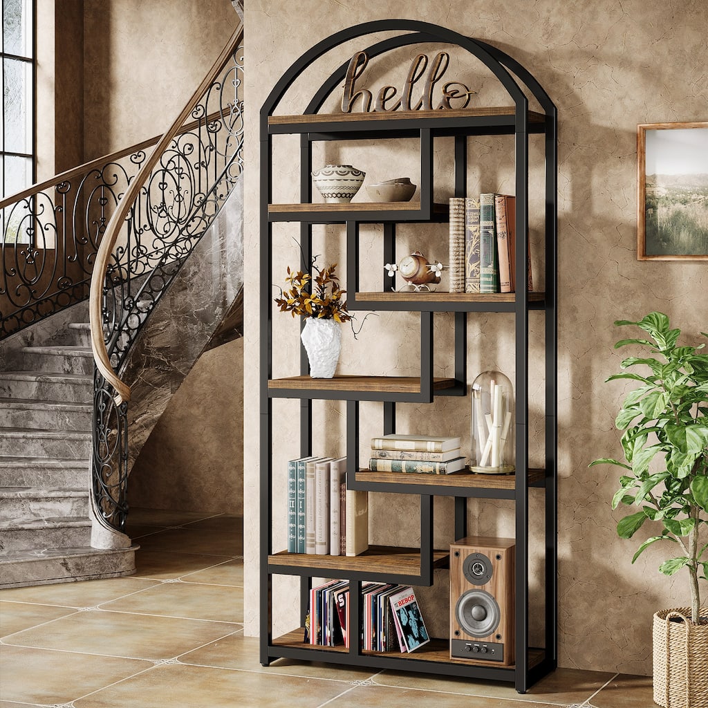 71" Tall Arched Bookshelf, 7 Shelf Industrial Etagere Bookcase for Bedroom, Living Room, Home Office