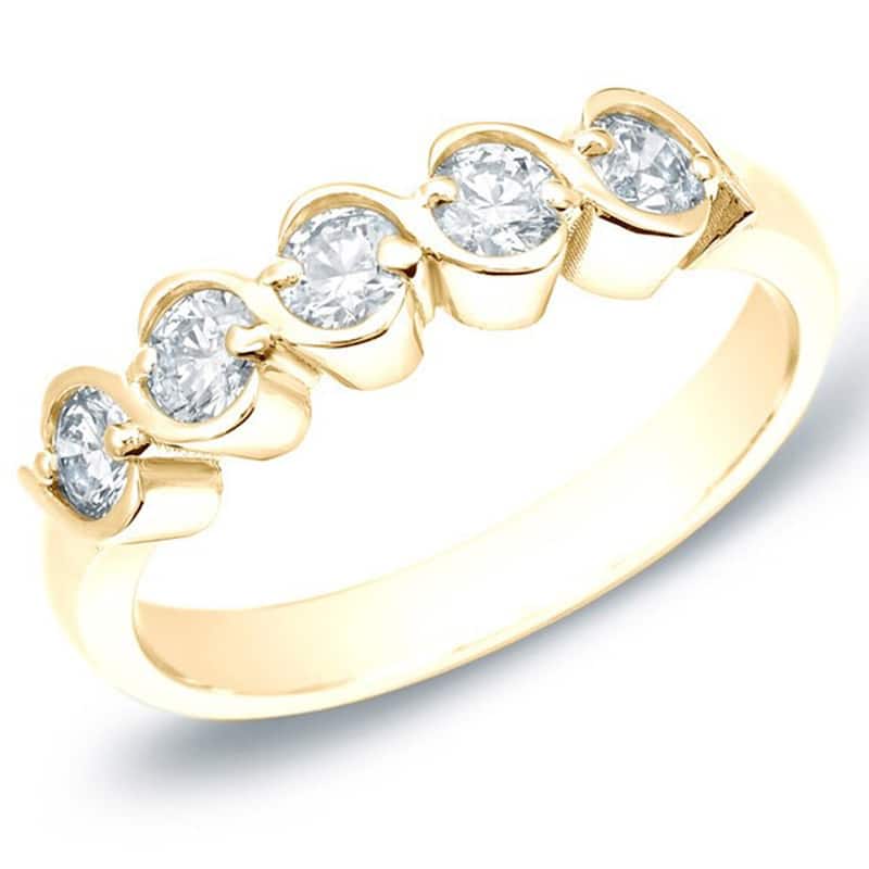 Auriya 1/2ctw S Swirl 5 Stone Diamond Wedding Ring 14k Gold - Yellow - 4