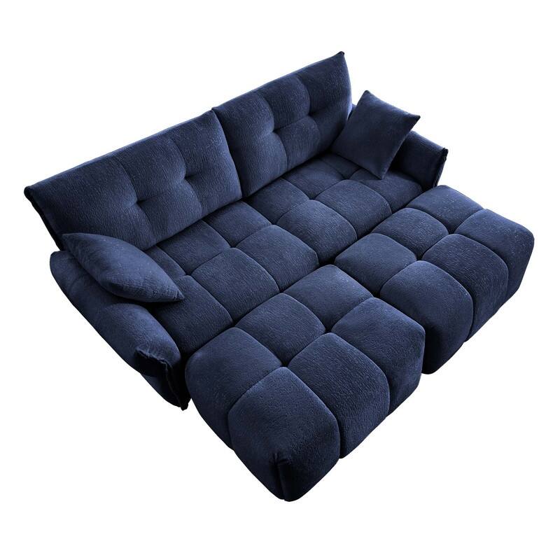78.7" Chenille Two Seater Upholstered Sofa, 2 Ottoman