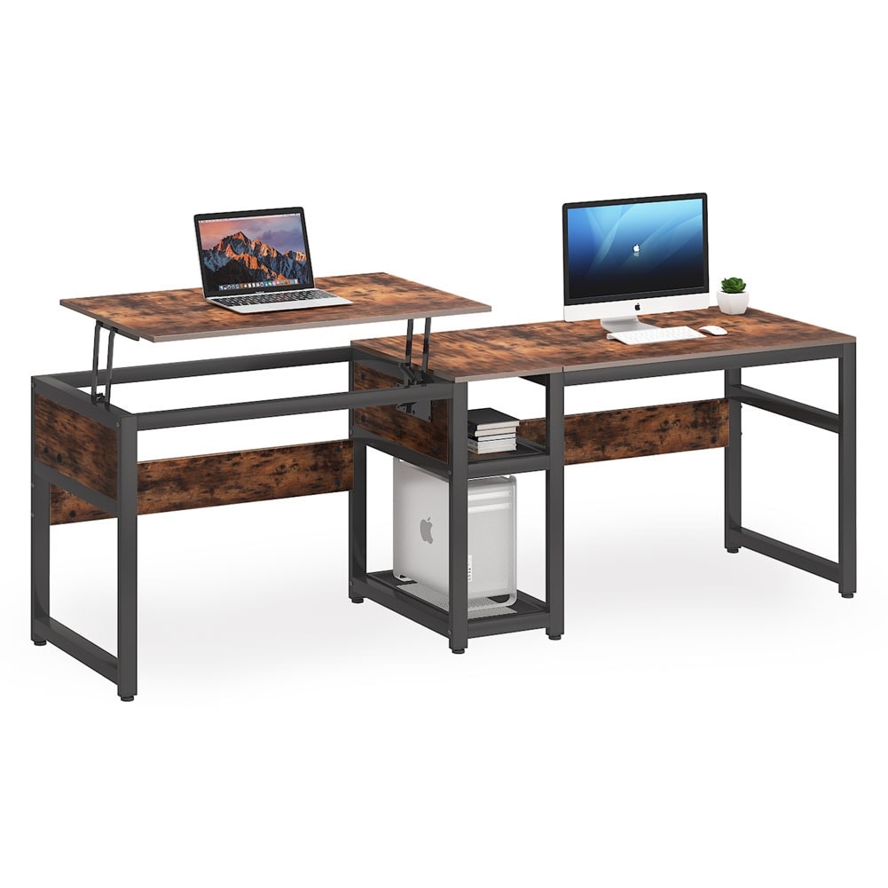 Computer Desk with Lift Top, Height Adjustable Double Office Desk 78.8 inch