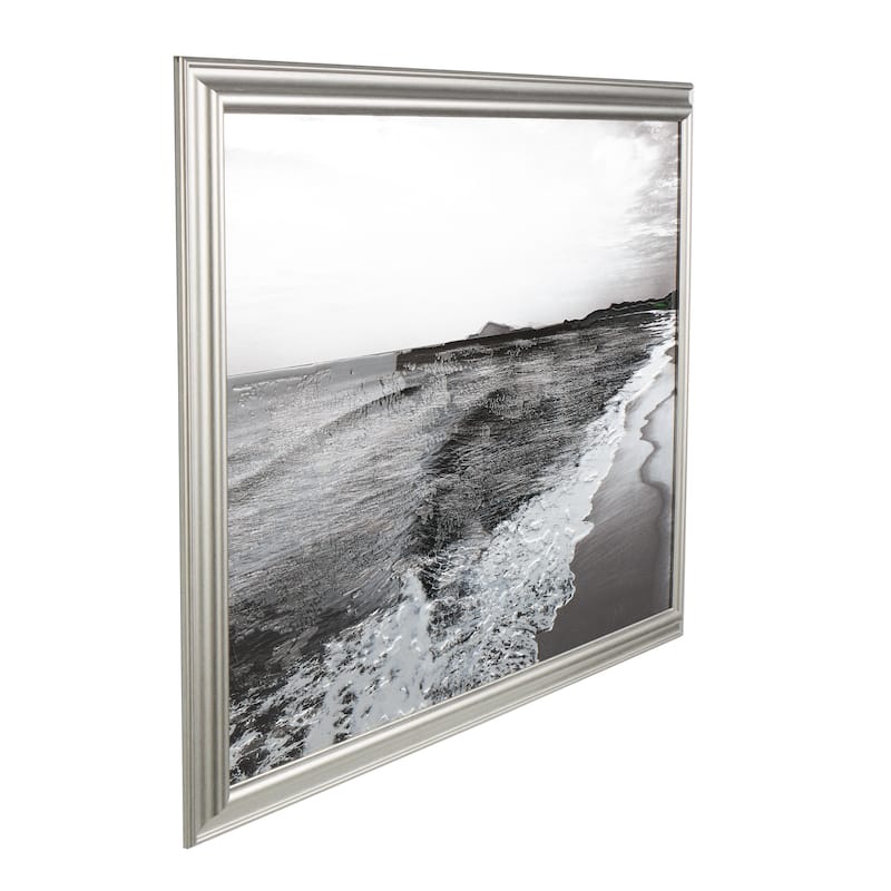 Silver Polystone Textured Ocean Landscape Wall Art with Black and White Accents