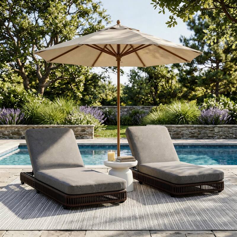 2-Piece Outdoor Chaise Lounge Chair with Adjustable Backrest Patio Pool Lounger - Grey Frame+Grey Cushion