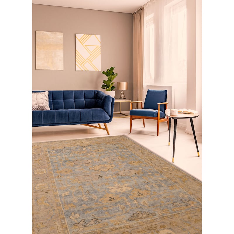 ECARPETGALLERY Hand-knotted Jules Serapi Light Blue Wool Rug - 7'9 x 9'11