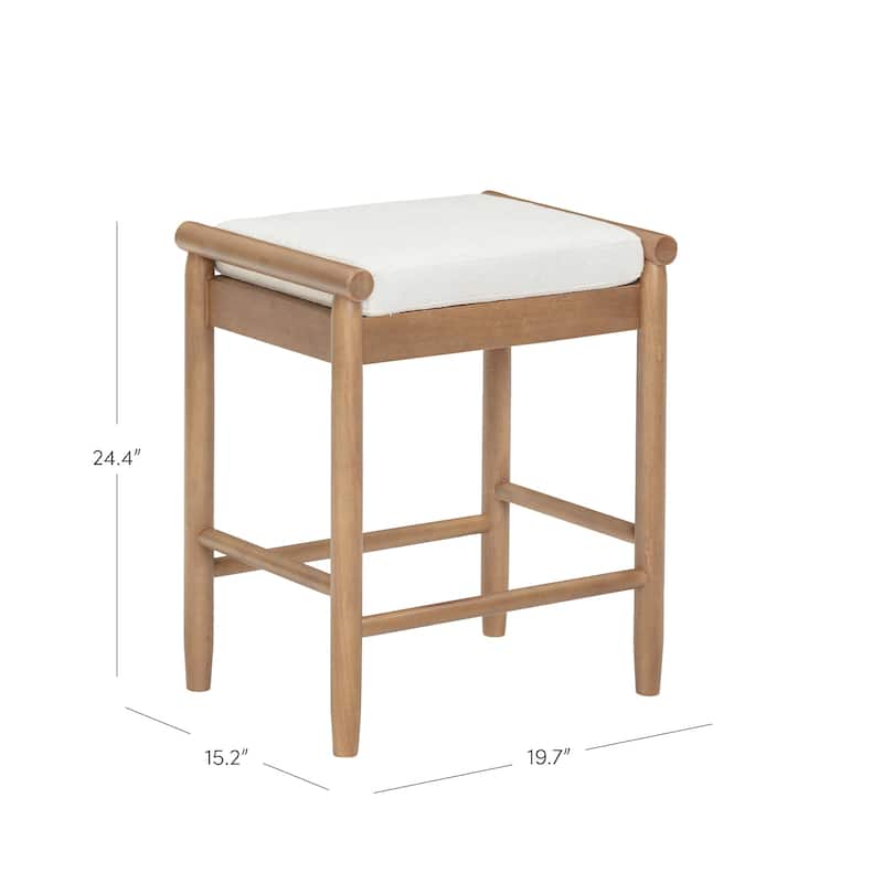 Kirsten Scandinavian Backless Wooden Bar Stool, Boucle Bar Stool with Tapered Solid Wood Legs