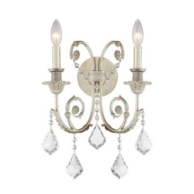 Regis 2 Light Spectra Crystal Silver Sconce - 12.5'' W x 15.5'' H x 7'' D