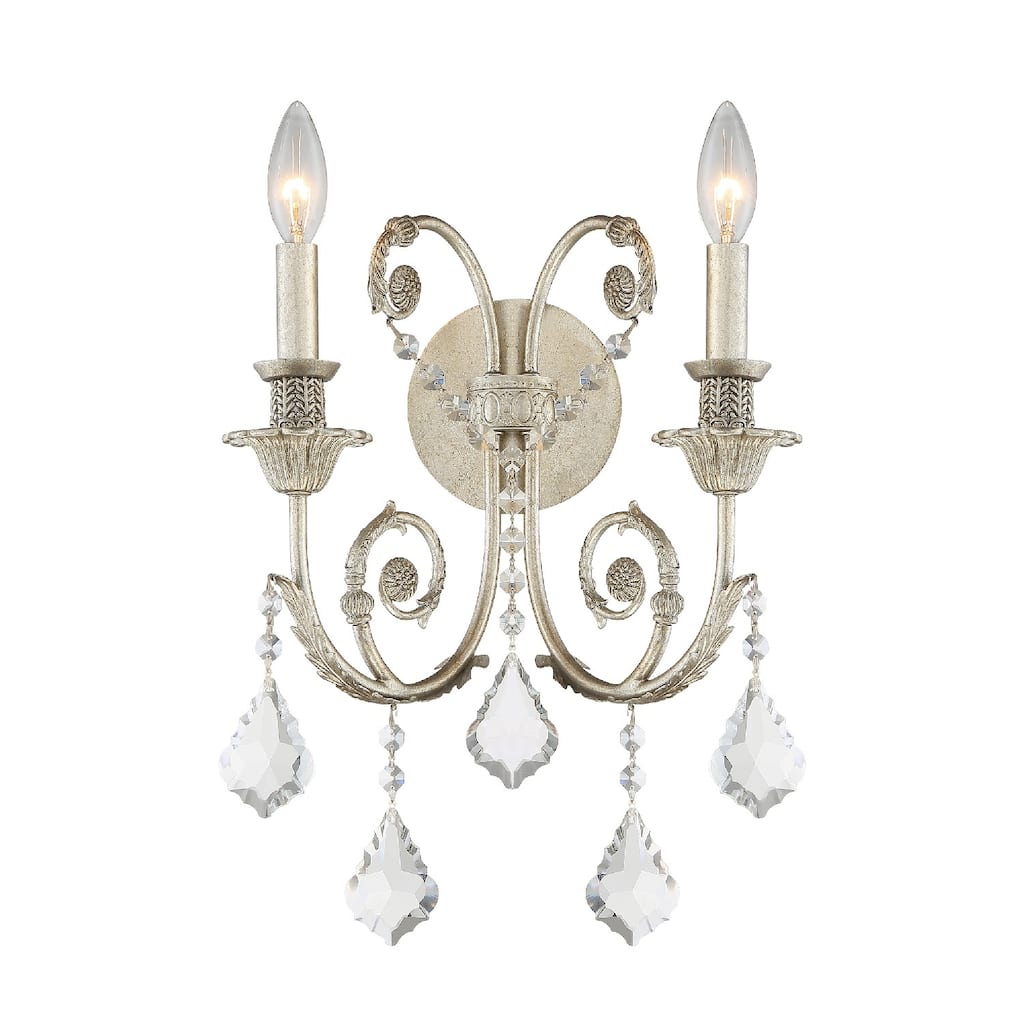 Regis 2 Light Spectra Crystal Silver Sconce - 12.5'' W x 15.5'' H x 7'' D