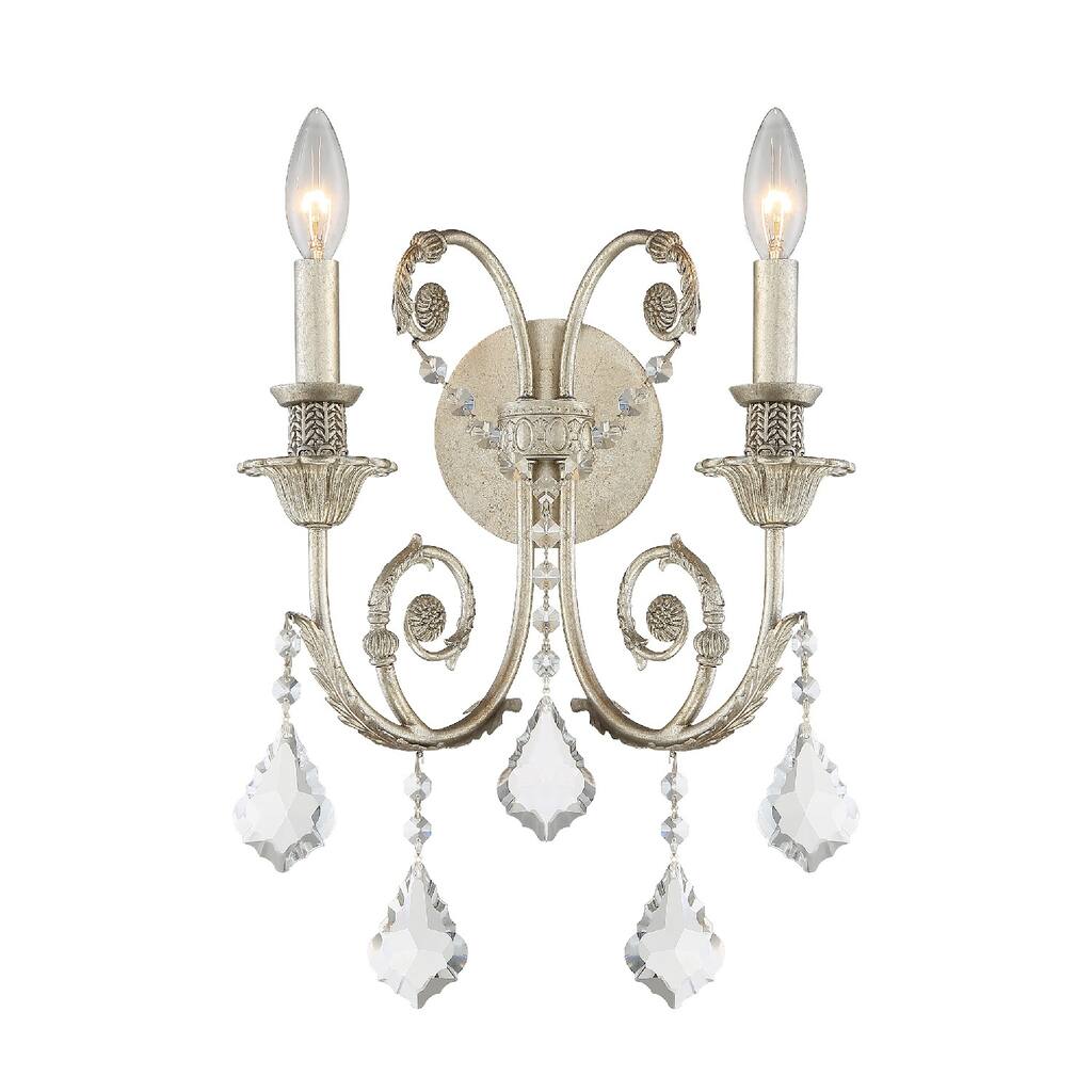 Regis 2 Light Swarovski Strass Crystal Silver Sconce - 12.5'' W x 15.5'' H x 7'' D