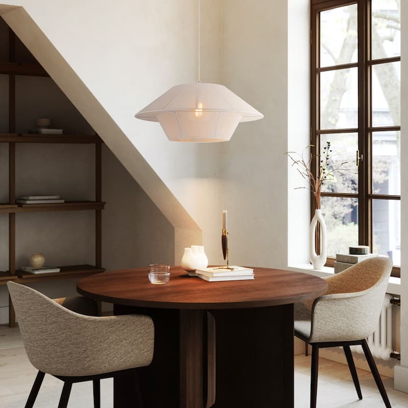 1-Light Boho Farmhouse White Hand-Woven Ivory Rope Pendant Light for Dining Room - 23.62 in. W x 9.84 in. H