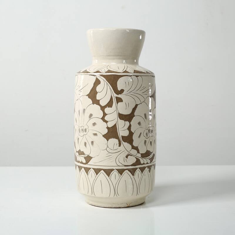 Approx. 15 Inches Amalfi Double Glazed Tall Vase with Flower Motif (5.1" Opening)