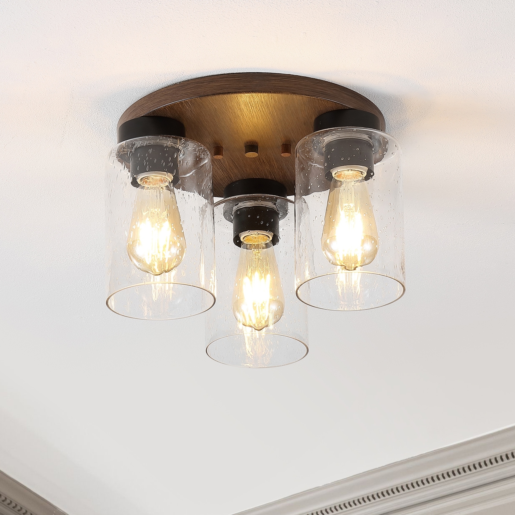 Emliviar 2-Pack Farmhouse Semi Flush Mount Ceiling Lights – Oil Rubbed Bronze With Clear Tempered Glass, Small Outdoor Porch Lights (E26, 60W Max)