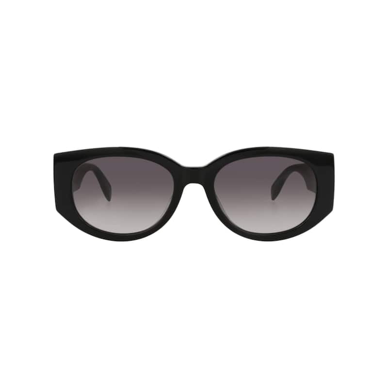 Alexander McQueen Round-Frame Acetate Sunglasses, Gradient Grey Lens, Shiny Black Frame
