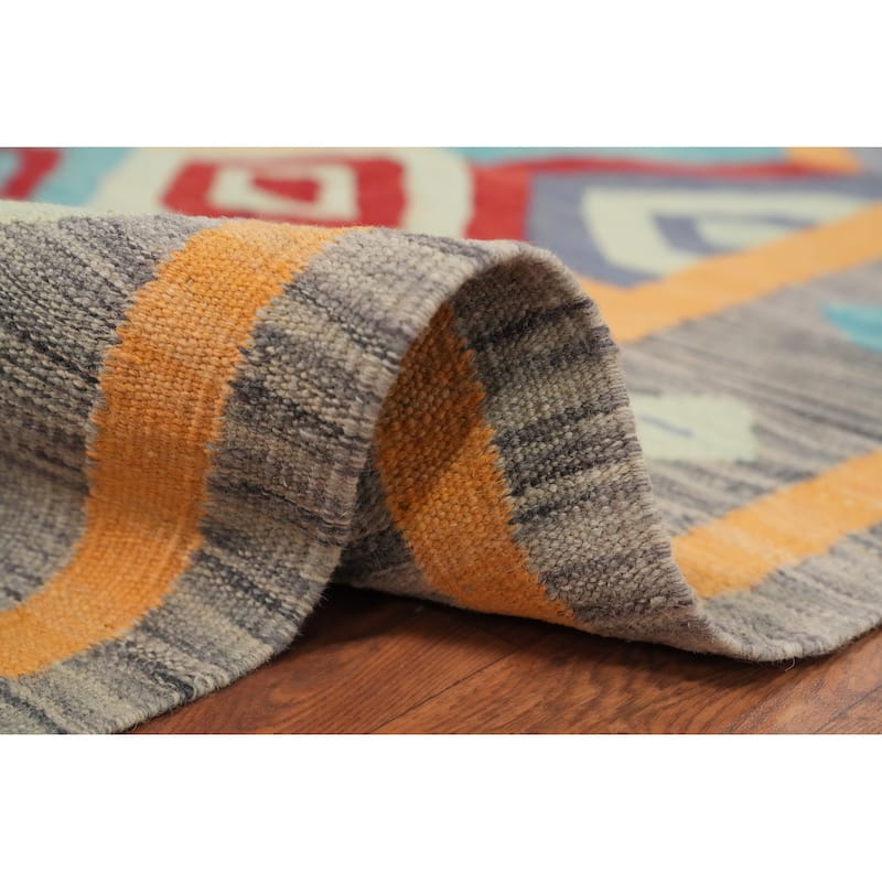 Hand Woven Oriental 100% Wool Carpet Southwestern Tribal Multi-Colored Kilim Area Rug - 9' 8'' X 6' 7''
