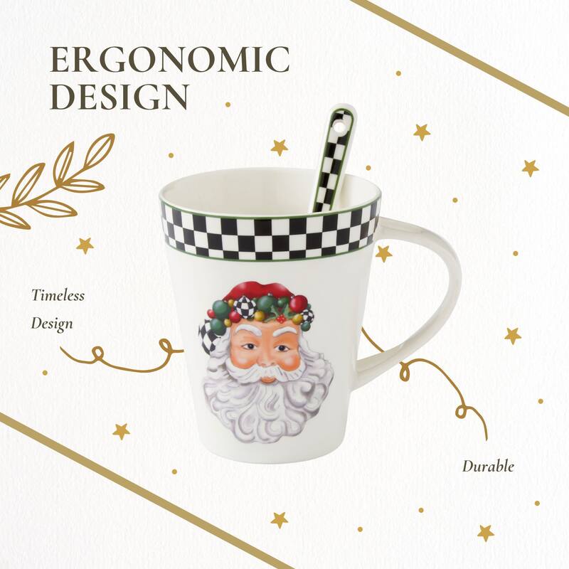 Spode Christmas Tree Black and White Mug and Spoon Set