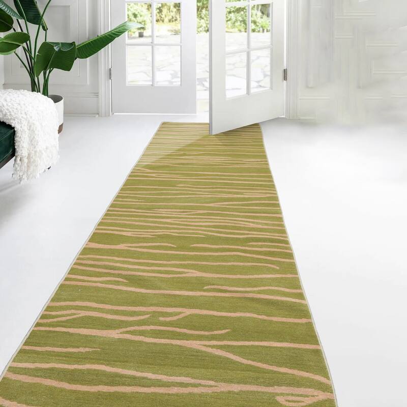 Lime Hand Knotted Wool Runner Graphic Tibetan Rug 2'8"x9'10" - 2' 8'' x 9' 10'' - Lime - 2' 8'' x 9' 10'' - Runner