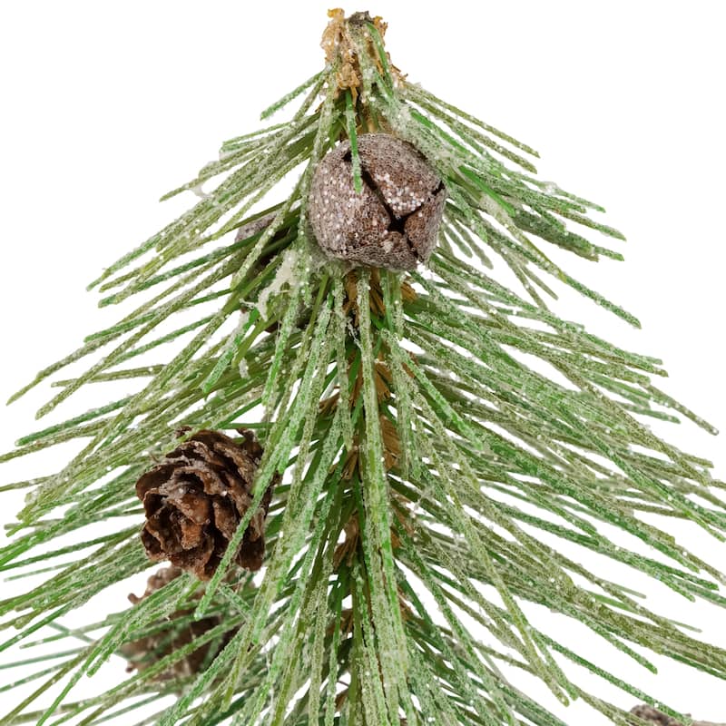 Frosted Bottle Brush Tree on Wooden Base Christmas Decoration - 8.5"