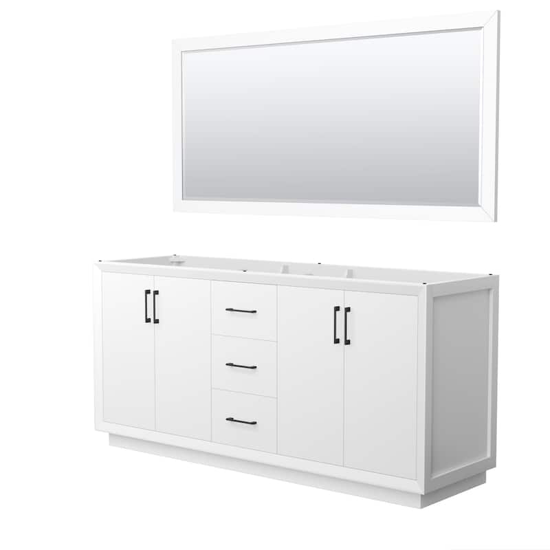 Strada 72-Inch Double Vanity Cabinet, 70-Inch Mirror - White, Matte Black Trim, No Top