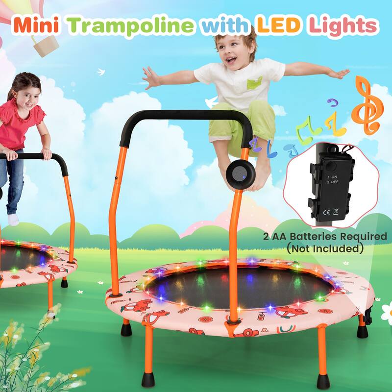 Gymax 36'' Mini Toddler Trampoline w/ LED Bluetooth Speaker Detachable