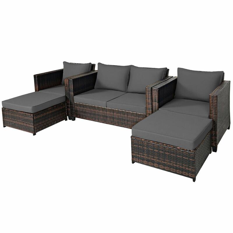 5 Pieces Patio Cushioned Rattan Furniture Set - 50" x 30.5" x 29" (L x W x H)