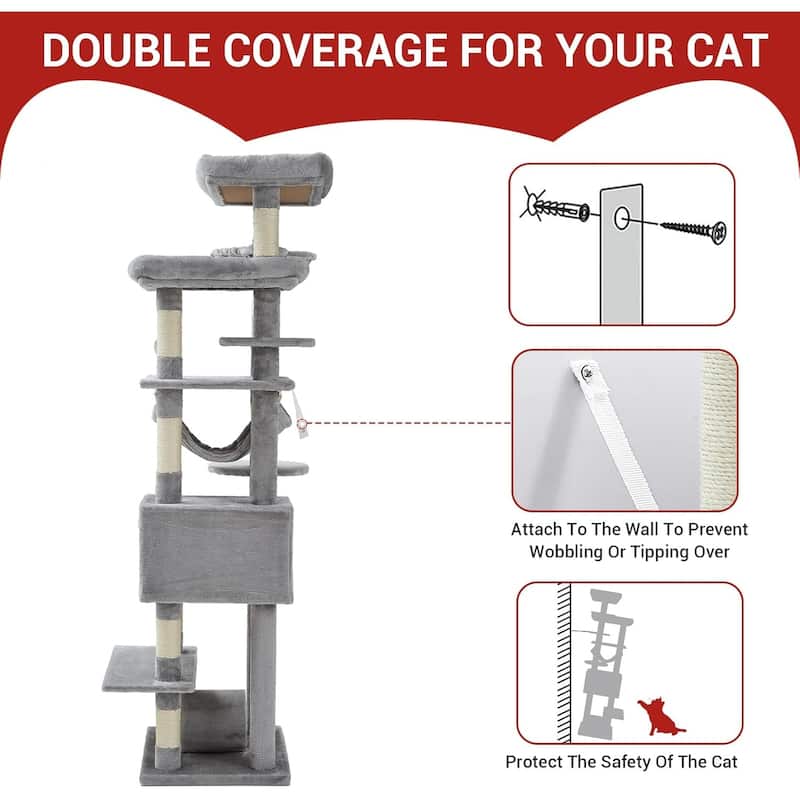 Cat Tree for Large Cats 67 Inches,Multi-Level Cat Tower with Scratching Posts