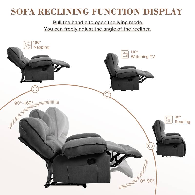Oversized Manual Recliner Chair, Push-Back Velvet Recliner with Massage and Pillow Top Arms, for Living Room/Office